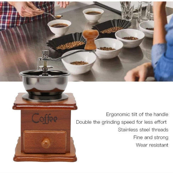 Manual Coffee Grinder, Wooden Coffee Bean Grinder with Hand Crank, Vintage Style - Picture 4 of 8